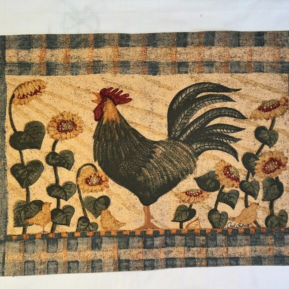 Set of 4 Hand Printed Rooster w/Sunflowers Placemats - Picture 2 of 4